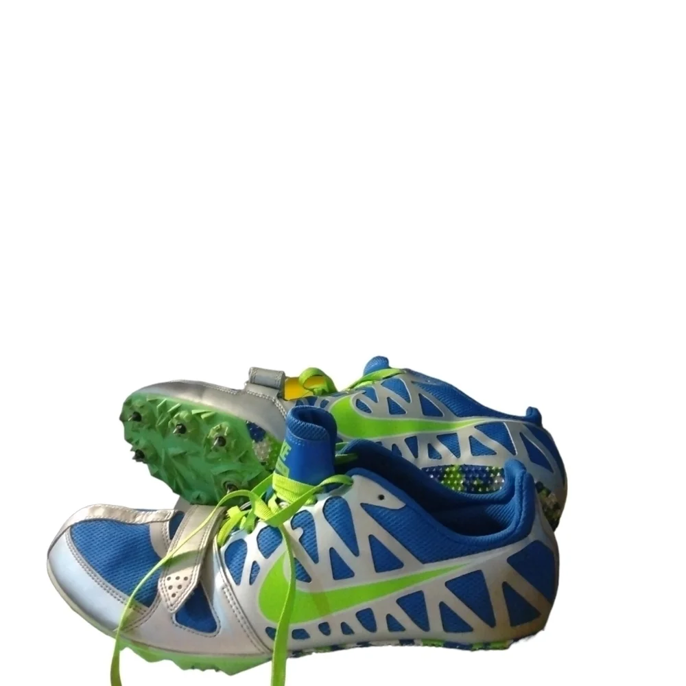 Nike Zoom Rival Sprint Blue, Silver, & Bright Green Men's Shoes (Cleats) 11.5